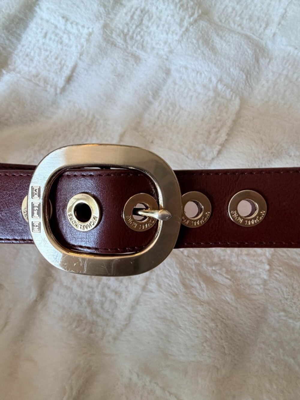 Michael Kors Heritage Statement Gold Eyelet Brown Leather Belt Sz Small.